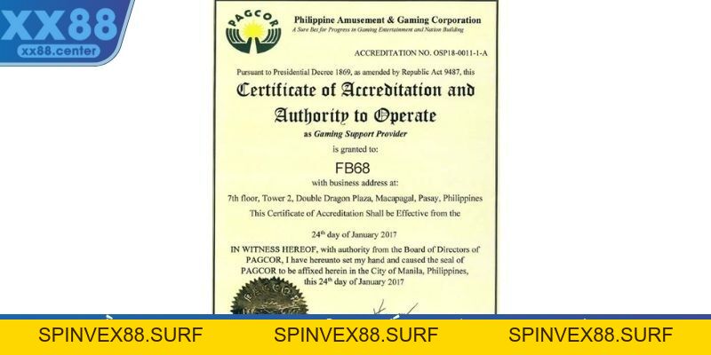 Giấy Phép Hoạt Động Vô Cùng Uy Tín Của Thương Hiệu XX88 - SPINVEX88.SURF